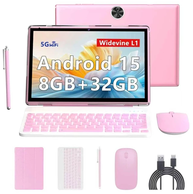 Main image of Android 15 | Tabalet with Keyboard | Tablet 10 inch | 2 in 1 Tablet | 8GB+32GB+2TB Expand | 1280 * 800 IPS Touch Screen Computer | 5G WiFi 6, L1 | Long Battery Life Tablet Pink
