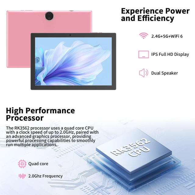 Alt view image 4 of 7 - Android 15 | Tabalet with Keyboard | Tablet 10 inch | 2 in 1 Tablet | 8GB+32GB+2TB Expand | 1280 * 800 IPS Touch Screen Computer | 5G WiFi 6, L1 | Long Battery Life Tablet Pink