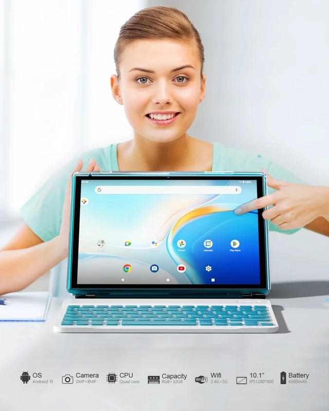 Alt view image 7 of 7 - Android Tablet 2 in 1 with Keyboard Case Mouse Stylus, 10 inch Tablet Android 15 Tablets PC, 8GB RAM+32GB ROM Support 1TB Expandable, 6000mAh Battery 10.1" Tableta 2MP+8MP Dual Camera WiFi-6 Tablets