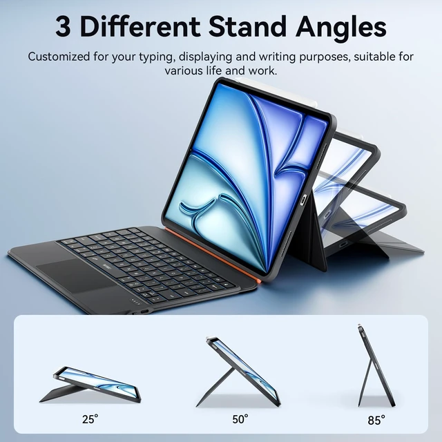 Alt view image 5 of 7 - iPad Keyboard Case Air 11 M4/M3/M2 11/10th Gen Air 5/4 Pro 11" 4/3/2/1 | 3 in 1 Magnetic Detachable, Wireless Case Keyboard, Adjustable Stand, Shortcut Backlit Keys, Large Multiple Trackpad, Black