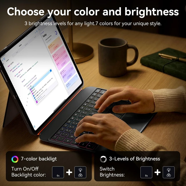 Alt view image 7 of 7 - iPad Keyboard Case Air 11 M4/M3/M2 11/10th Gen Air 5/4 Pro 11" 4/3/2/1 | 3 in 1 Magnetic Detachable, Wireless Case Keyboard, Adjustable Stand, Shortcut Backlit Keys, Large Multiple Trackpad, Black