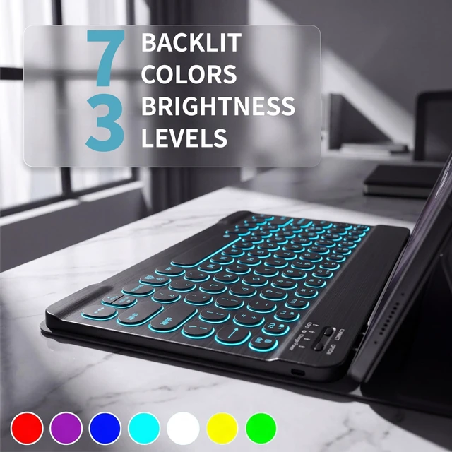 Alt view image 6 of 7 - Wineecy Backlit Keyboard Case for Samsung Galaxy Tab A11 Plus/A9 Plus 11 | 7 Colors Backlit, Detachable Wireless Keyboard, PU Leather Folio Case with Screen Protector, Built in Pen Holder, Round Keys