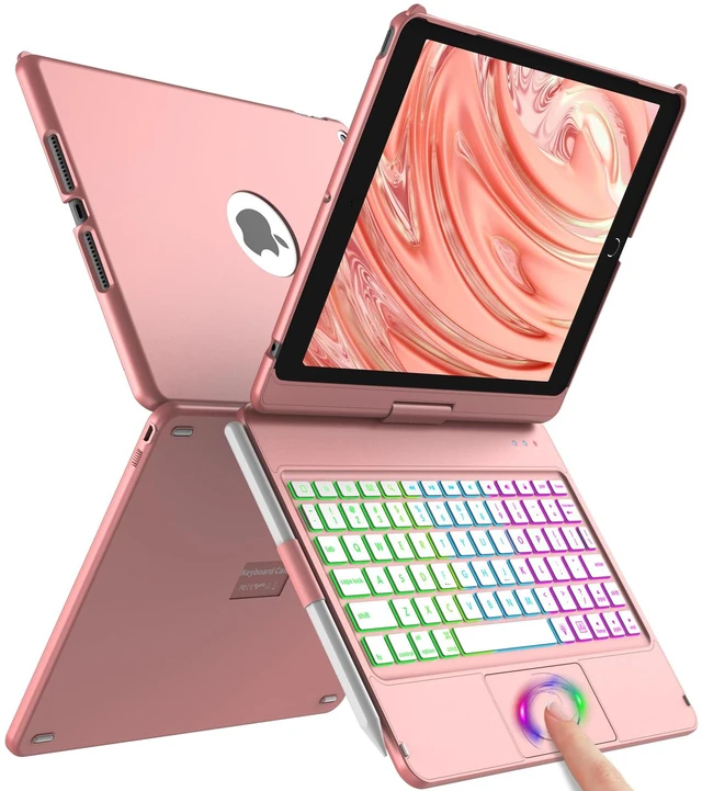 Main image of Keyboard Case for iPad 7th/8th/9th Generation 10.2" | 360° Rotatable, Colorful Backlit, Bluetooth Keyboard, Pencil Holder, Slim Cover, Rose Gold, for 2019-2021 Models