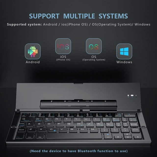 Alt view image 2 of 7 - Geyes Foldable Bluetooth Keyboard, Wireless Tri-System Bluetooth Foldable Keyboard for Phones and Android Tablets(Black)