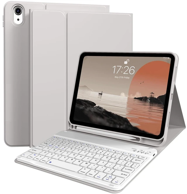 Main image of for iPad 11/10th Gen Case with Keyboard 11/10.9 inch 2025 A16/2022, Detachable Wireless Bluetooth Keyboard Case Thin & Light with Built-in Left Side Pencil Holder, White Square Keycaps (Gray)