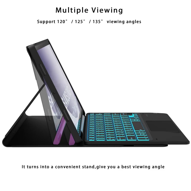 Alt view image 4 of 7 - for Galaxy Tab A9+ / A11+ 11 inch Case with Keyboard - 7 Color Backlit Detachable Tablet Keyboard Cover with Touchpad - Galaxy Tab A9 Plus 11"/ A11 Plus Samsung Keyboard Case with s Pen Holder Black