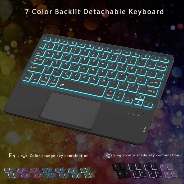 Alt view image 5 of 7 - for Galaxy Tab A9+ / A11+ 11 inch Case with Keyboard - 7 Color Backlit Detachable Tablet Keyboard Cover with Touchpad - Galaxy Tab A9 Plus 11"/ A11 Plus Samsung Keyboard Case with s Pen Holder Black