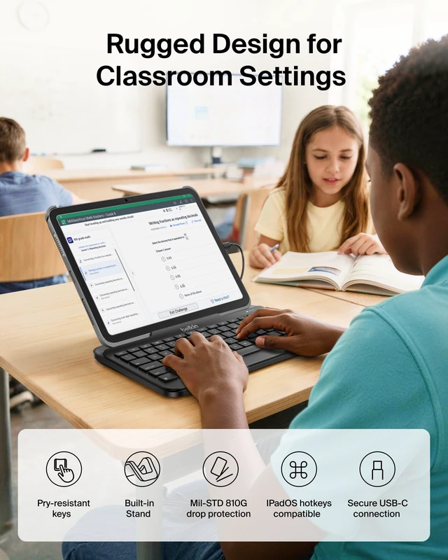 Alt view image 2 of 7 - B2B130 Wired Tablet Keyboard with Stand and Lightning Connector for iPad