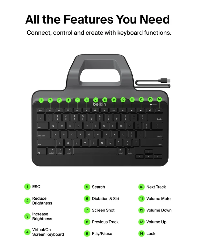 Alt view image 4 of 7 - B2B130 Wired Tablet Keyboard with Stand and Lightning Connector for iPad