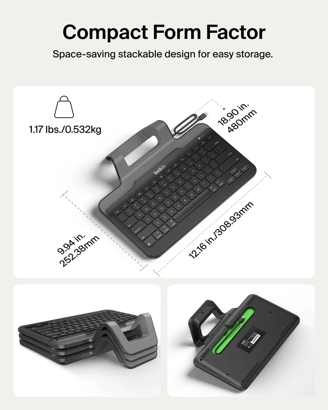 Alt view image 7 of 7 - B2B130 Wired Tablet Keyboard with Stand and Lightning Connector for iPad