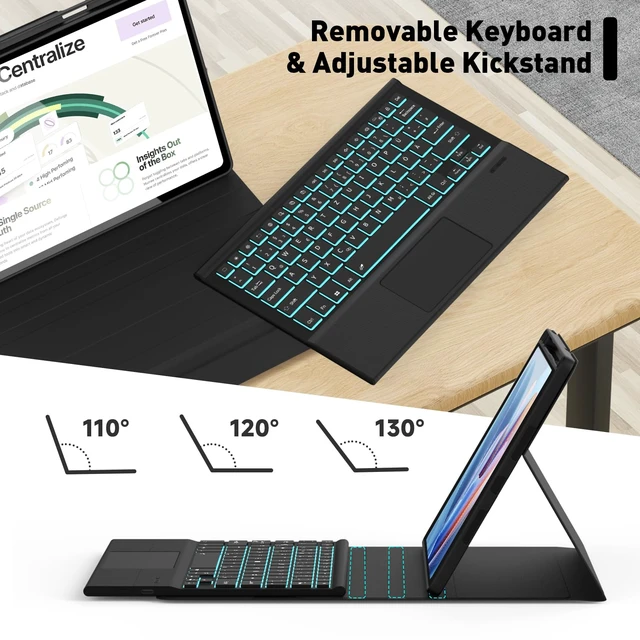 Alt view image 7 of 7 - Keyboard Case Touch for Lenovo Idea Tab 11" 2025, Bluetooth Keyboard with Trackpad & Twill Cover Case & Adjustable Kickstand & Lighting Keys for Lenovo Idea Tab 11 inch