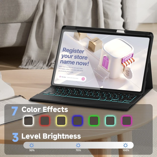 Alt view image 5 of 7 - Keyboard Case Touch for Lenovo Idea Tab 11" 2025, Bluetooth Keyboard with Trackpad & Twill Cover Case & Adjustable Kickstand & Lighting Keys for Lenovo Idea Tab 11 inch