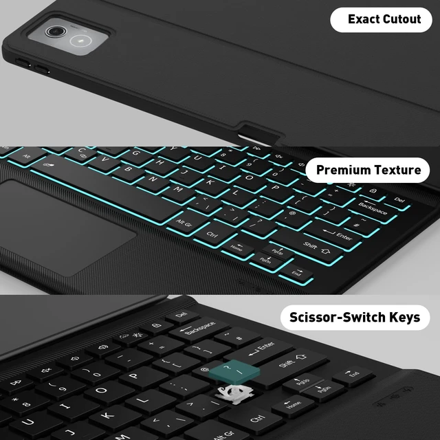 Alt view image 6 of 7 - Keyboard Case Touch for Lenovo Idea Tab 11" 2025, Bluetooth Keyboard with Trackpad & Twill Cover Case & Adjustable Kickstand & Lighting Keys for Lenovo Idea Tab 11 inch