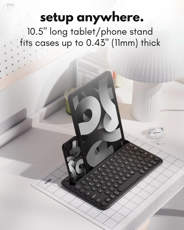 Alt view image 4 of 7 - Bluetooth Keyboard for Tablet | Wireless Keyboard for iPad mini/Air/Mini, iPhone (Multi-Device, Built-in Stand, Rechargeable) Easy to Use and Cute Portable