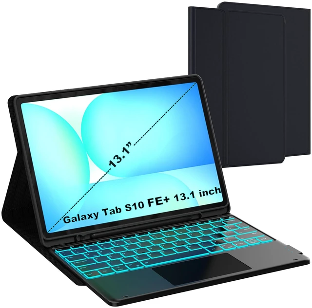 Main image of for Galaxy Tab S10 FE+ 13.1 inch Case with Keyboard - 7 Color Backlit Detachable Tablet Keyboard Cover with Touchpad - Tab S10 FE Plus 13.1" 2025 Samsung Keyboard Case with S Pen Holder Black