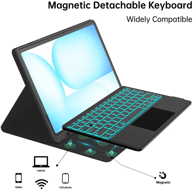 Alt view image 7 of 7 - for Galaxy Tab S10 FE+ 13.1 inch Case with Keyboard - 7 Color Backlit Detachable Tablet Keyboard Cover with Touchpad - Tab S10 FE Plus 13.1" 2025 Samsung Keyboard Case with S Pen Holder Black