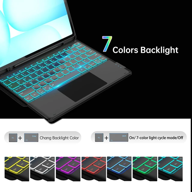Alt view image 5 of 7 - for Galaxy Tab S10 FE+ 13.1 inch Case with Keyboard - 7 Color Backlit Detachable Tablet Keyboard Cover with Touchpad - Tab S10 FE Plus 13.1" 2025 Samsung Keyboard Case with S Pen Holder Black