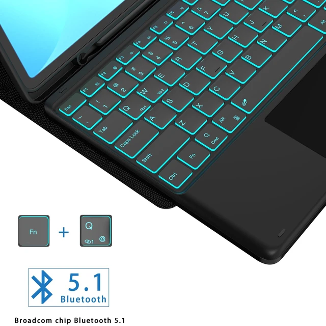 Alt view image 6 of 7 - for Galaxy Tab S10 FE+ 13.1 inch Case with Keyboard - 7 Color Backlit Detachable Tablet Keyboard Cover with Touchpad - Tab S10 FE Plus 13.1" 2025 Samsung Keyboard Case with S Pen Holder Black