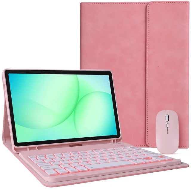 Main image of for Galaxy Tab A11/A9 Plus case with Keyboard 10.9inch | Mouse and 7 Color Rainbow Backlight Magnetic Keyboard,PU Leather Cover with Pencil Holder for Galaxy A11+/A9+,Pink