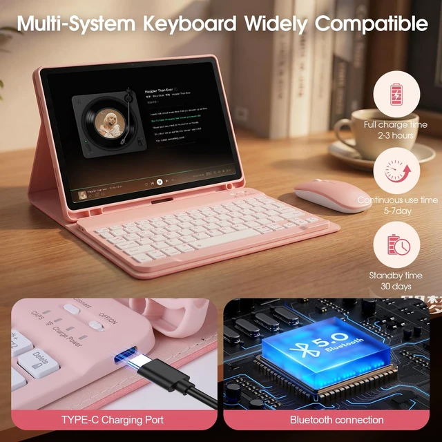 Alt view image 3 of 7 - for Galaxy Tab A11/A9 Plus case with Keyboard 10.9inch | Mouse and 7 Color Rainbow Backlight Magnetic Keyboard,PU Leather Cover with Pencil Holder for Galaxy A11+/A9+,Pink