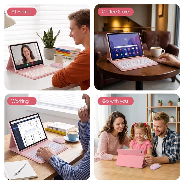 Alt view image 6 of 7 - for Galaxy Tab A11/A9 Plus case with Keyboard 10.9inch | Mouse and 7 Color Rainbow Backlight Magnetic Keyboard,PU Leather Cover with Pencil Holder for Galaxy A11+/A9+,Pink