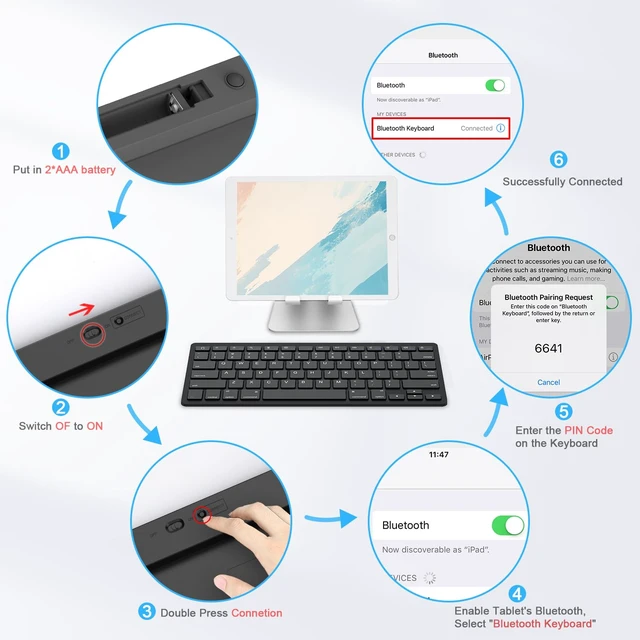 Alt view image 7 of 7 - Ultra-Slim Bluetooth Keyboard for iPad,iPad Pro/Air/Mini,iPhone | Stable Wireless iOS Keyboard with 12 Multimedia Keys, Portable Size for Office, Business, Travel, School, Black