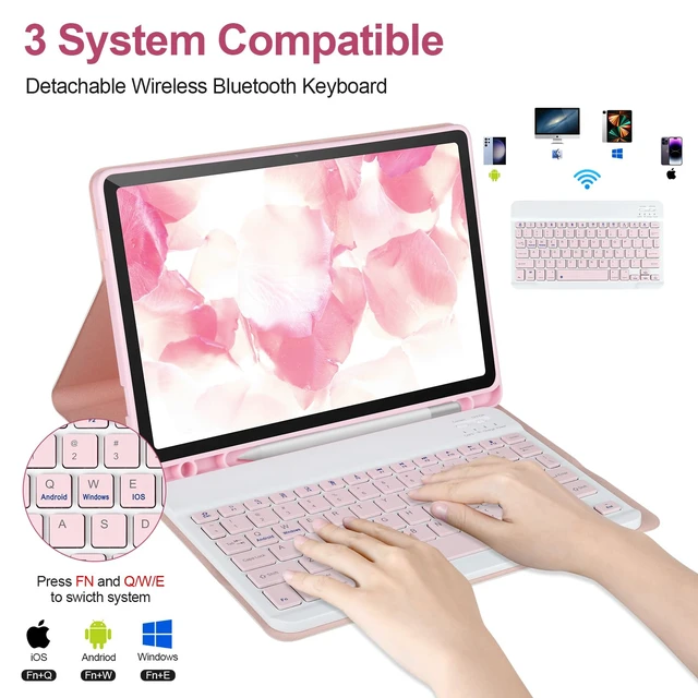 Alt view image 3 of 7 - Keyboard Case for Samsung Galaxy Tab A11+/ A9+ Plus 2025/2023 11,Pink | Case with Keyboard for Samsung Tab A11+ with S Pen Holder,Detachable Bluetooth Keyboard for Galaxy Tab A9+ Auto Wake/Sleep