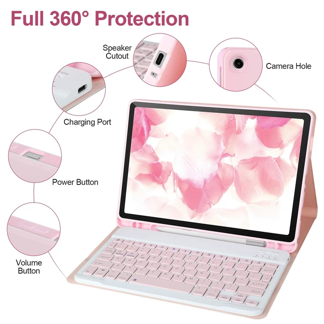 Alt view image 4 of 7 - Keyboard Case for Samsung Galaxy Tab A11+/ A9+ Plus 2025/2023 11,Pink | Case with Keyboard for Samsung Tab A11+ with S Pen Holder,Detachable Bluetooth Keyboard for Galaxy Tab A9+ Auto Wake/Sleep