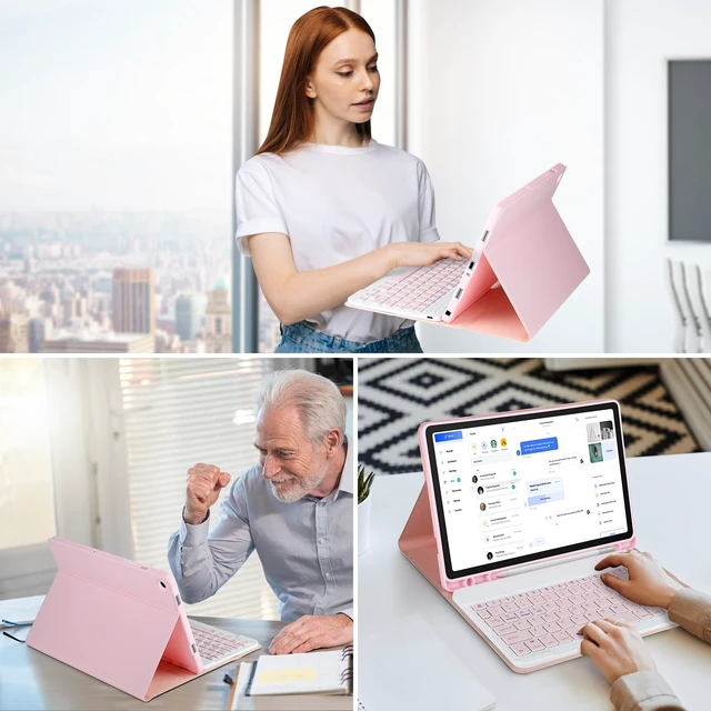 Alt view image 7 of 7 - Keyboard Case for Samsung Galaxy Tab A11+/ A9+ Plus 2025/2023 11,Pink | Case with Keyboard for Samsung Tab A11+ with S Pen Holder,Detachable Bluetooth Keyboard for Galaxy Tab A9+ Auto Wake/Sleep