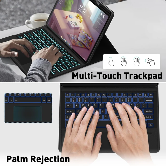 Alt view image 3 of 7 - Keyboard Case Touch for Lenovo Idea Tab Pro 12.7" 2025, Keypad w/Trackpad | Bluetooth Keyboard with Trackpad & Twill Cover Case & Adjustable Kickstand & Lighting Keys for Lenovo Idea Tab Pro 12.7 inch