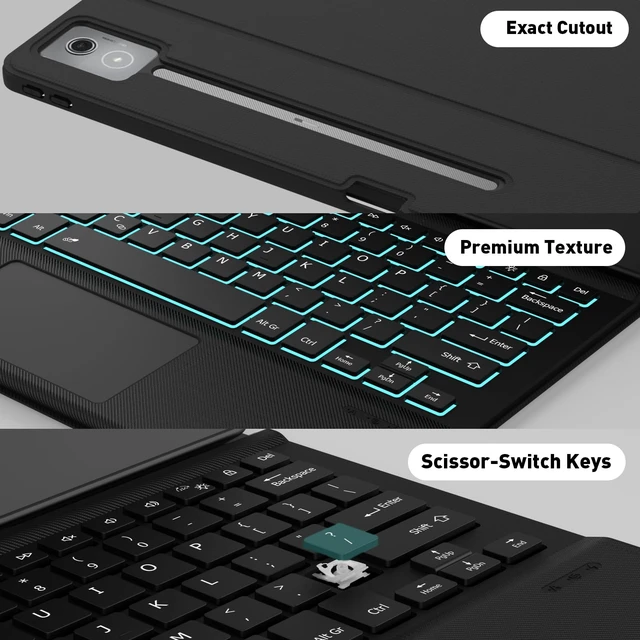 Alt view image 7 of 7 - Keyboard Case Touch for Lenovo Idea Tab Pro 12.7" 2025, Keypad w/Trackpad | Bluetooth Keyboard with Trackpad & Twill Cover Case & Adjustable Kickstand & Lighting Keys for Lenovo Idea Tab Pro 12.7 inch
