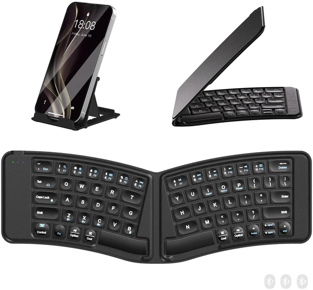 Main image of Ergonomic Wireless Foldable Keyboard for iPad, iPhone, Tablet, Laptop | Concave Keycaps, 3 Device Bluetooth Connect, Split Design, 360° Folding Ultra Slim, USB-C Rechargeable, for Travel Business