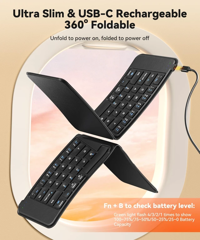 Alt view image 4 of 7 - Ergonomic Wireless Foldable Keyboard for iPad, iPhone, Tablet, Laptop | Concave Keycaps, 3 Device Bluetooth Connect, Split Design, 360° Folding Ultra Slim, USB-C Rechargeable, for Travel Business