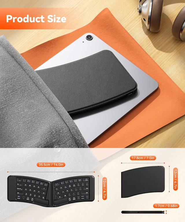 Alt view image 7 of 7 - Ergonomic Wireless Foldable Keyboard for iPad, iPhone, Tablet, Laptop | Concave Keycaps, 3 Device Bluetooth Connect, Split Design, 360° Folding Ultra Slim, USB-C Rechargeable, for Travel Business