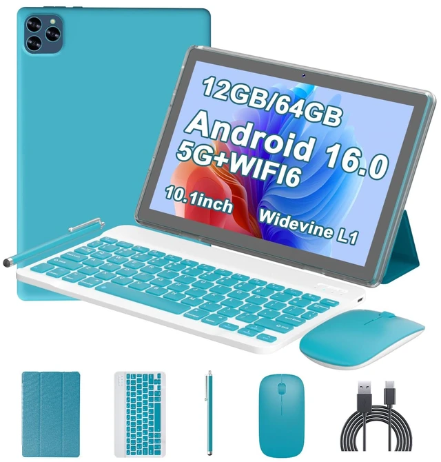 Main image of Android 16 Tablet 10 Inch, 12(3+9) GB RAM+64GB ROM, 2 in 1 Tablets with Keyboard Case Mouse Stylus, 2.0GHz Five-core Processor, 1280 * 800 IPS HD Screen, 5G WiFi6 BT 5.3 Tableta PC