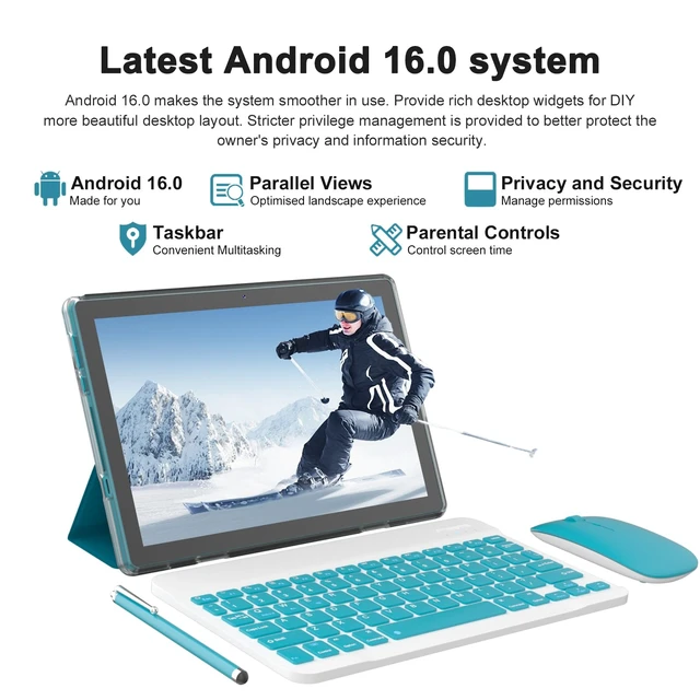 Alt view image 6 of 7 - Android 16 Tablet 10 Inch, 12(3+9) GB RAM+64GB ROM, 2 in 1 Tablets with Keyboard Case Mouse Stylus, 2.0GHz Five-core Processor, 1280 * 800 IPS HD Screen, 5G WiFi6 BT 5.3 Tableta PC