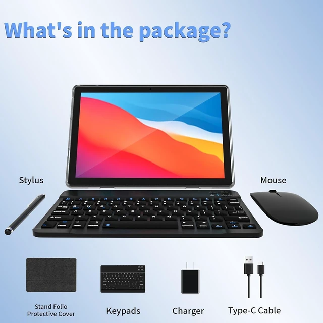 Alt view image 6 of 6 - Android 15 Tablet, 10 Inch Tablets with Keyboard Mouse 12GB RAM + 64GB ROM +1TB Expand, 2 in 1 Tableta with WiFi 6 / Bluetooth/GMS Certified/IPS Touch Screen, Black Set