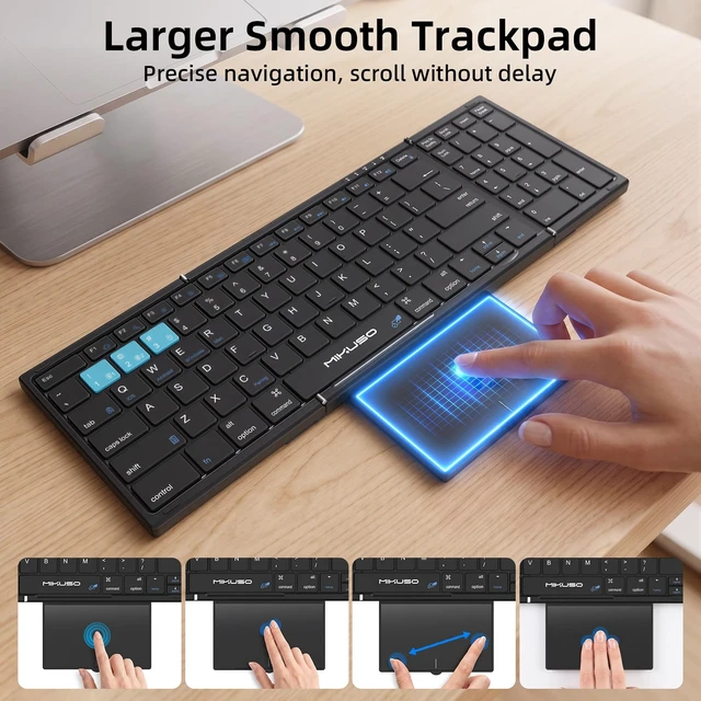 Alt view image 2 of 7 - Foldable Keyboard with Touchpad,Numeric Keypad,3 Devices (2.4G+BTx2) | Portable Folding Keyboard with multi-device connection,Rechargeable Travel for Tablet iPad Phone Laptop Android Windows Mac