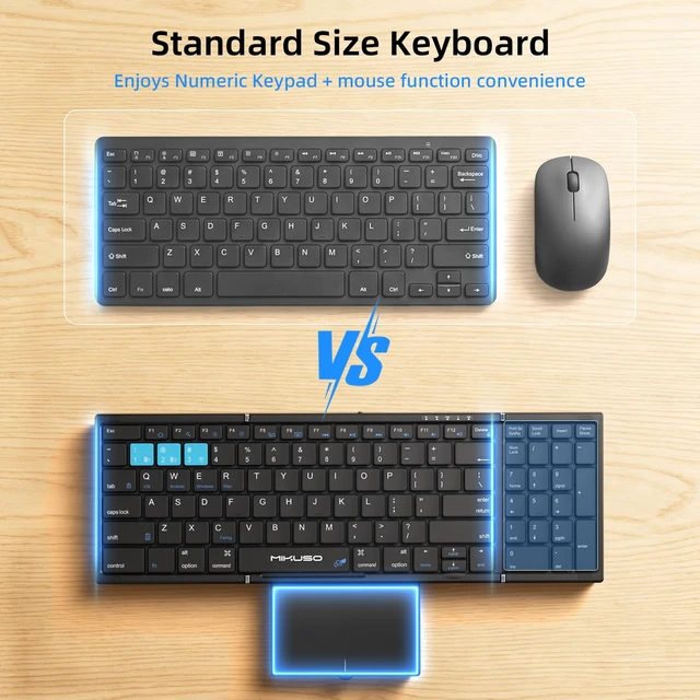 Alt view image 4 of 7 - Foldable Keyboard with Touchpad,Numeric Keypad,3 Devices (2.4G+BTx2) | Portable Folding Keyboard with multi-device connection,Rechargeable Travel for Tablet iPad Phone Laptop Android Windows Mac