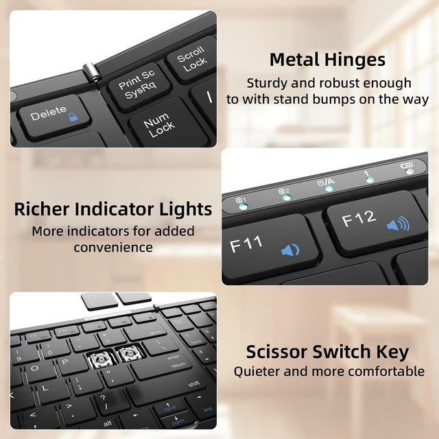 Alt view image 6 of 7 - Foldable Keyboard with Touchpad,Numeric Keypad,3 Devices (2.4G+BTx2) | Portable Folding Keyboard with multi-device connection,Rechargeable Travel for Tablet iPad Phone Laptop Android Windows Mac