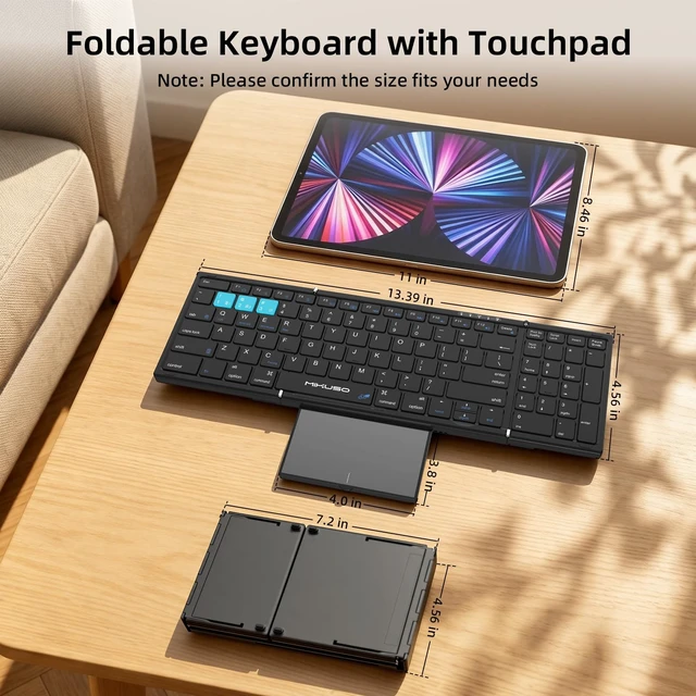 Alt view image 7 of 7 - Foldable Keyboard with Touchpad,Numeric Keypad,3 Devices (2.4G+BTx2) | Portable Folding Keyboard with multi-device connection,Rechargeable Travel for Tablet iPad Phone Laptop Android Windows Mac