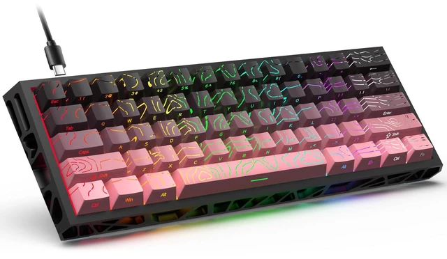 Main image of 60% Mechanical Gaming Keyboard, FullKey HotSwap DIY Custom Keyboard, 16 RGB Backlight Modes, Compact Portable Layout, Detachable USBC Cable for Gaming & Office Use, Black