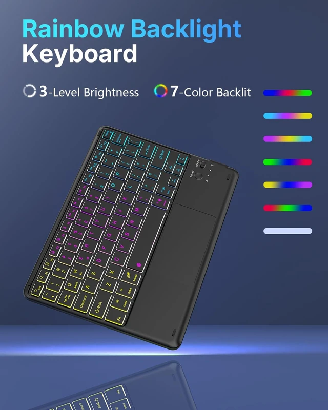 Alt view image 5 of 7 - Case Keyboard for Samsung Tab S10+/S9 FE+/S9+/S8+/S7 FE/S7+ Plus 12.4 inch | Detachable Keyboard with 7 Color Backlit Multi-Touch Trackpad, Mouse, Pencil Holder, Black