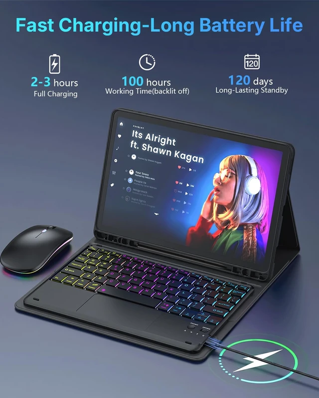 Alt view image 3 of 7 - Case Keyboard for Samsung Tab S10+/S9 FE+/S9+/S8+/S7 FE/S7+ Plus 12.4 inch | Detachable Keyboard with 7 Color Backlit Multi-Touch Trackpad, Mouse, Pencil Holder, Black