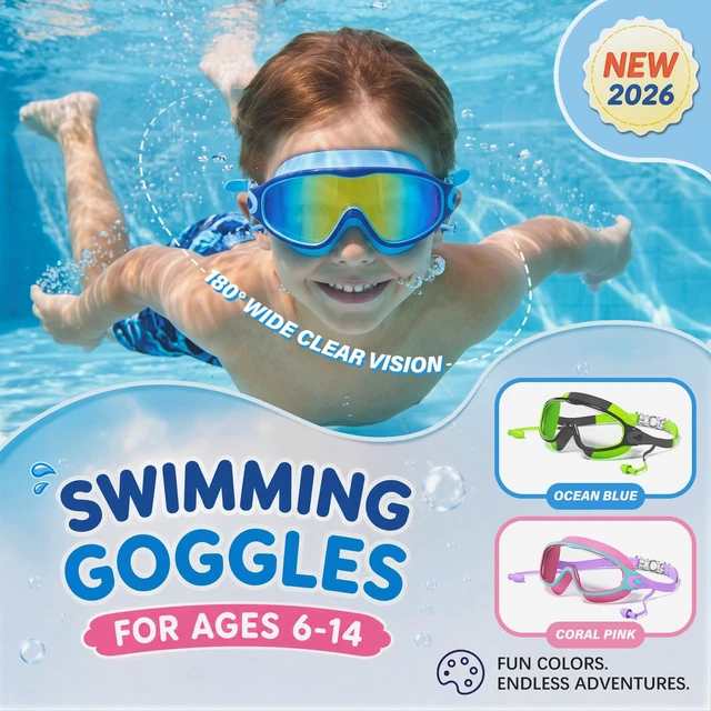 Alt view image 2 of 7 - 3 Pack Swim Goggles Kids Swimming Goggles with Earplugs Anti-Fog/UV Wide View Goggles for Kids 6-14