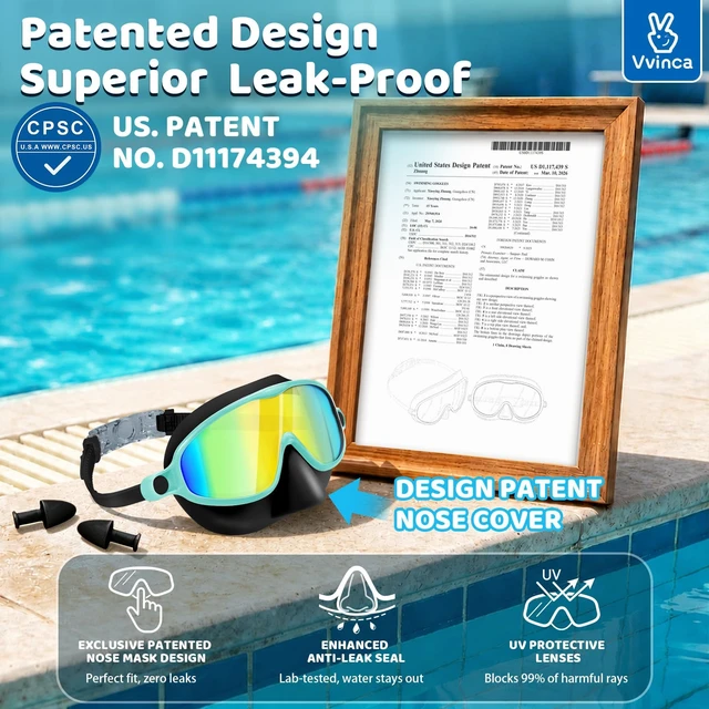 Alt view image 2 of 7 - Swim Goggles with Nose Cover, 2 Pack Wide View Diving Mask Anti-Fog UV No Leak Toddlers Swimming Goggles for Kids 3-12