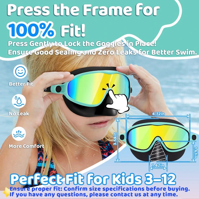 Alt view image 3 of 7 - Swim Goggles with Nose Cover, 2 Pack Wide View Diving Mask Anti-Fog UV No Leak Toddlers Swimming Goggles for Kids 3-12