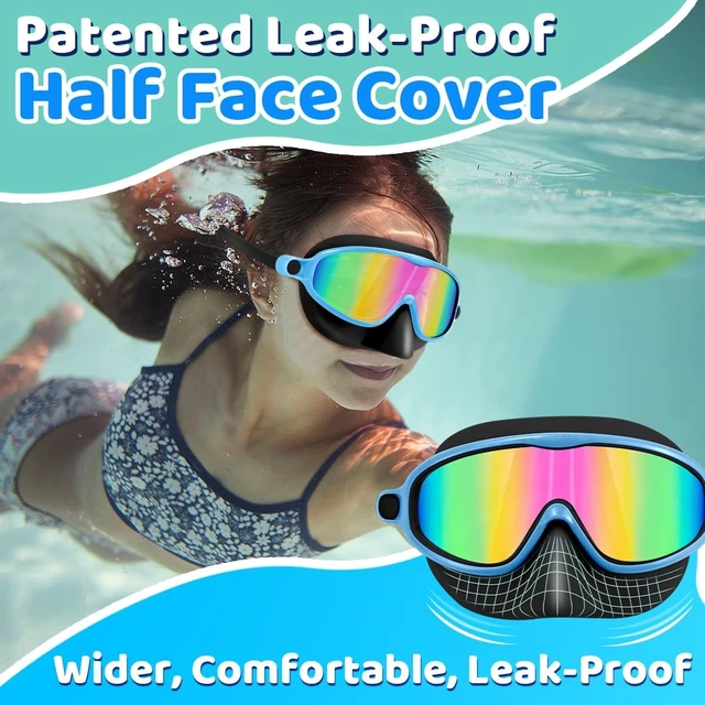Alt view image 5 of 7 - Swim Goggles with Nose Cover, 2 Pack Wide View Diving Mask Anti-Fog UV No Leak Toddlers Swimming Goggles for Kids 3-12