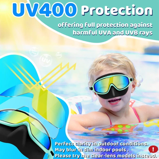 Alt view image 6 of 7 - Swim Goggles with Nose Cover, 2 Pack Wide View Diving Mask Anti-Fog UV No Leak Toddlers Swimming Goggles for Kids 3-12