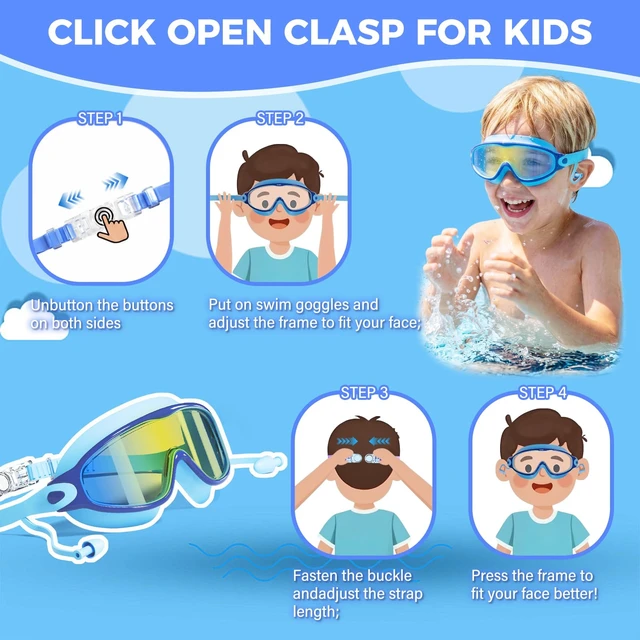Alt view image 5 of 7 - 3 Pack Swim Goggles Kids Swimming Goggles with Earplugs Anti-Fog/UV Wide View Goggles for Kids 6-14